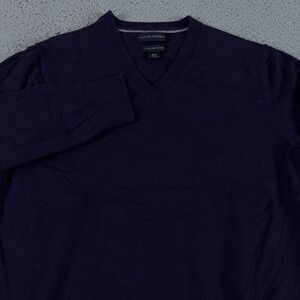 Banana Republic Sweater Mens Medium Purple 100% Merino Wool Extra Fine V-Neck